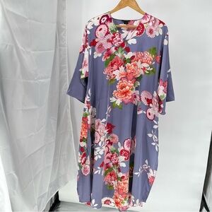 Natori Womens Caftan Satin Kimono Size XS Lounge Robe Coverup Floral